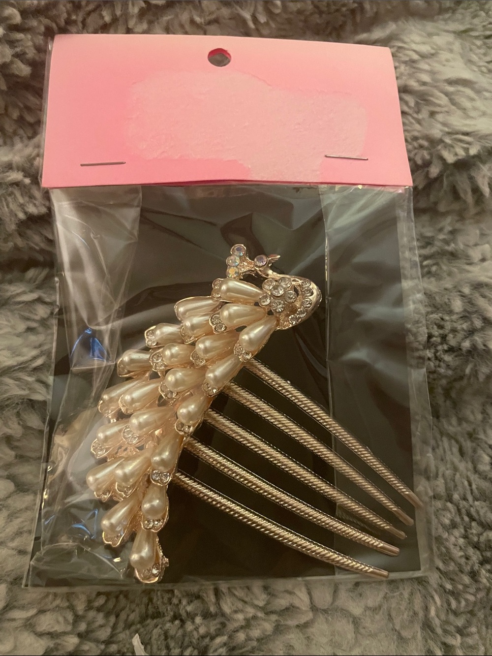 Pearl Teardrop Hair Comb with Clear Crystal Accents - Cream